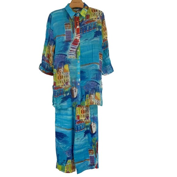 Vintage Sea Suns Outfit 2 Piece Set size medium crop pants semi sheer top tunic - Picture 2 of 9